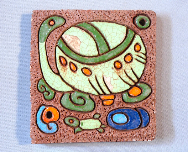 American Arts and Crafts Tile of a Turtle and Baby Bungalow Bill Antiques