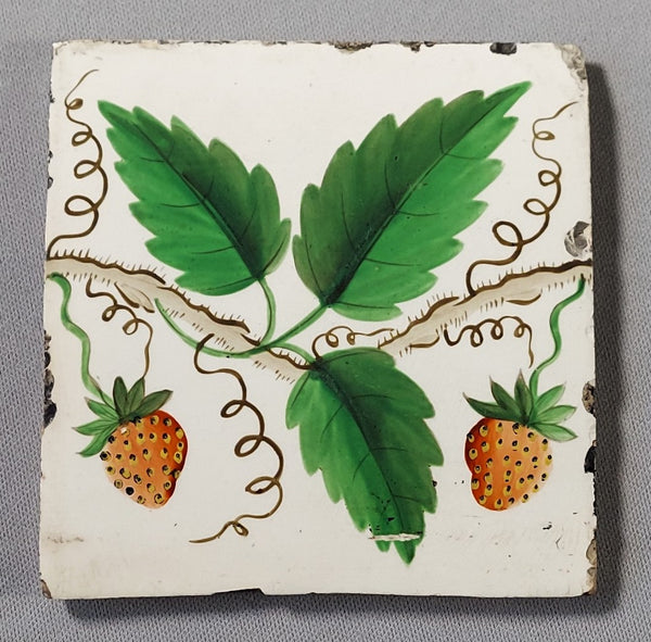  Hand Painted Tile of Strawberries, Framed Bungalow Bill Antiques