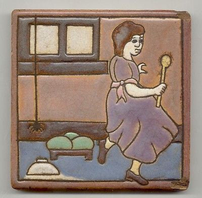 Framed AETCO Tile Nursery Rhyme Little Miss Muffet Arts & Crafts Pottery Mission