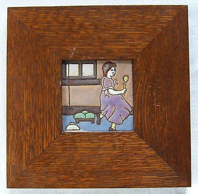 Framed AETCO Tile Nursery Rhyme Little Miss Muffet Arts & Crafts Pottery Mission