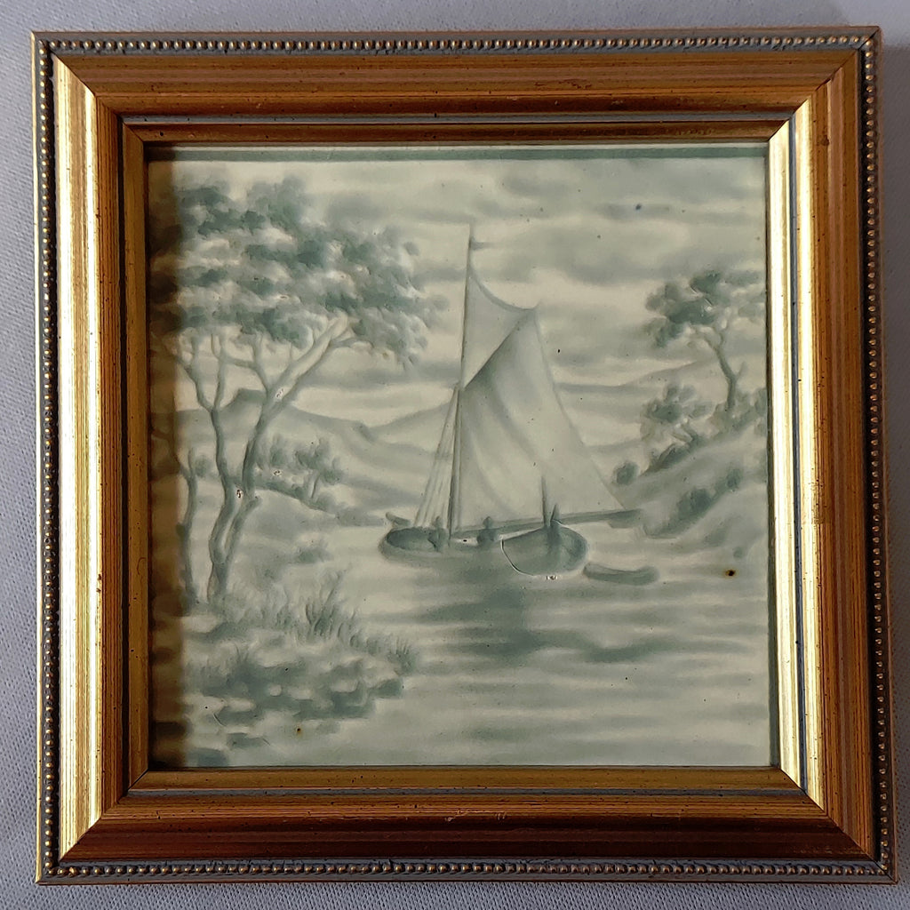 Framed Tile of a Sailboat at the Shoreline Bungalow Bill Antiques