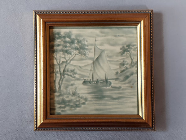 Framed Tile of a Sailboat at the Shoreline Bungalow Bill Antiques