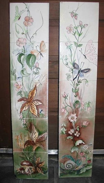 Mid Century Tile Fireplace Surround Hand Painted