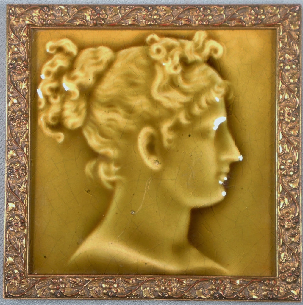 Vintage Framed Trent Portrait Tile of a Woman in Profile by Isaac Broome