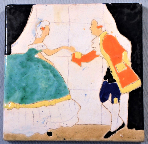San Jose Pottery Tile Colonial Couple Dancing Bungalow Bill antiques