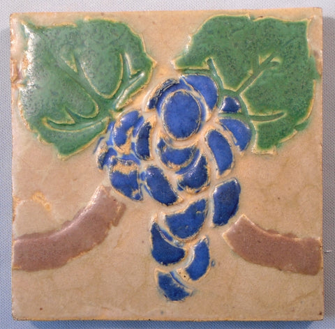 Grueby Pottery Tile Grapes Boston Arts and Crafts