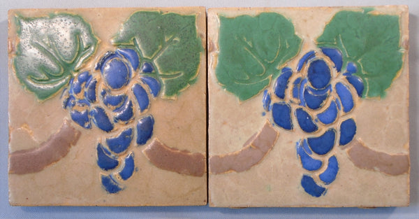 Grueby Pottery Tile Grapes Boston Arts and Crafts Bungalow Bill Antique