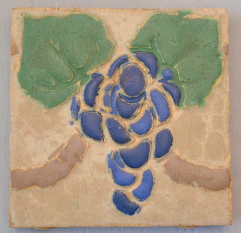 Grueby Pottery Tile Grapes Boston Arts and Crafts Bungalow Bill Antique