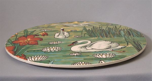 Art Nouveau Tile Platter Swans and Waterlilies Bungalow Bill Antique