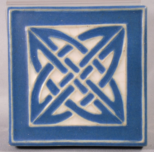 Rookwood Pottery Tile Trivet Blue and White Celtic Knot 1915