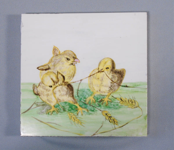 Victorian Era Hand Painted Tile of Baby Chicks Bungalow Bill Antique