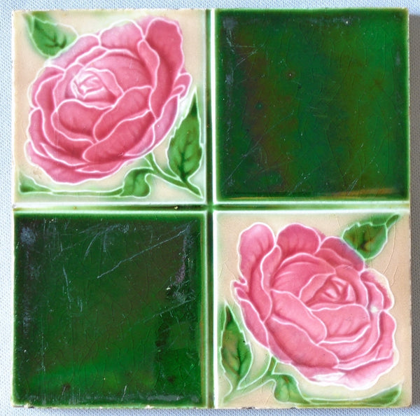 Alfred Meakin Tile Pink Rose Bungalow Bill Antique