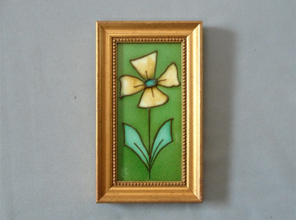 English Art Nouveau Tile Tubelined Yellow Flower Framed Bungalow Bill Antique