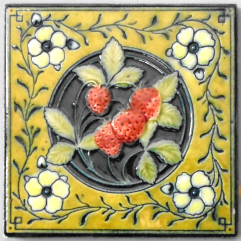 English Victorian Tile of Strawberries Bungalow Bill Antiques