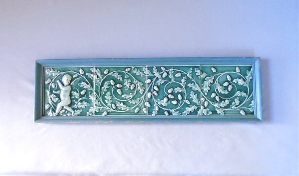 Minton Tile Panel Cherub Carrying Oak and Acorns Bungalow Bill Antique