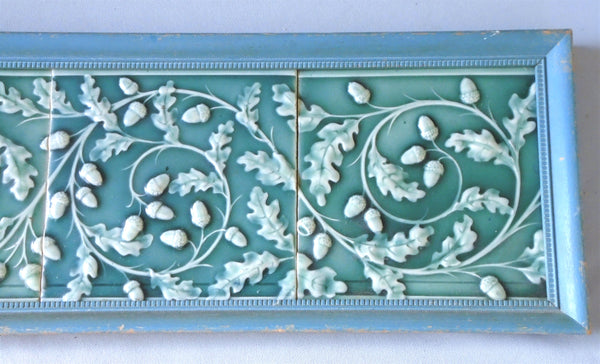 Minton Tile Panel Cherub Carrying Oak and Acorns Bungalow Bill Antique