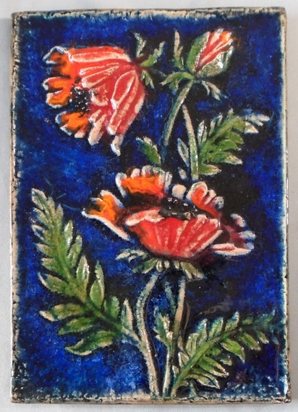 Karlsruhe Majolica Tile Red Poppies Bungalow Bill Antique