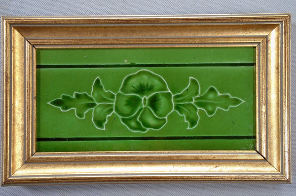 English Victorian Tile Green Pansy, Framed