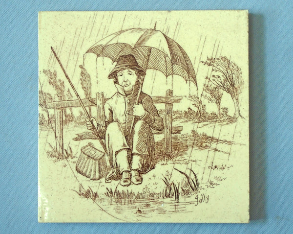 Wedgwood Tile "Jolly" Sport Fishing Series Bungalow Bill Antique