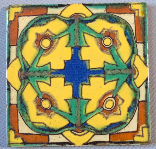 Colorful Geometric Tile from Mexico Bungalow Bill Antique