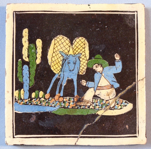 Mexican Tlaquepaque Tile Man and Donkey Bungalow Bill Antique