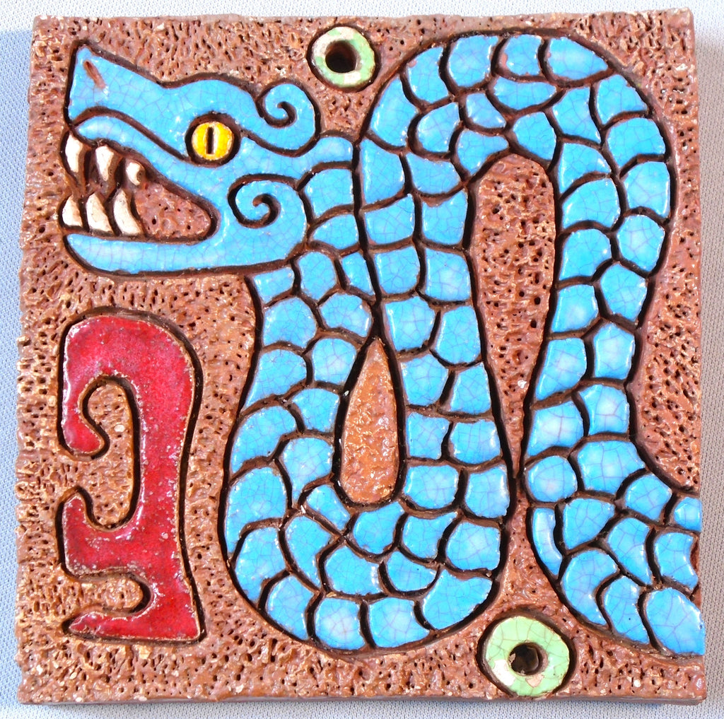Arts and Crafts Tile of a Snake Bungalow Bill Antiques