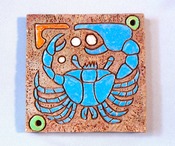 American Arts and Crafts Tile of a Blue Crab Gathering Pearls Bungalow Bill Antiques