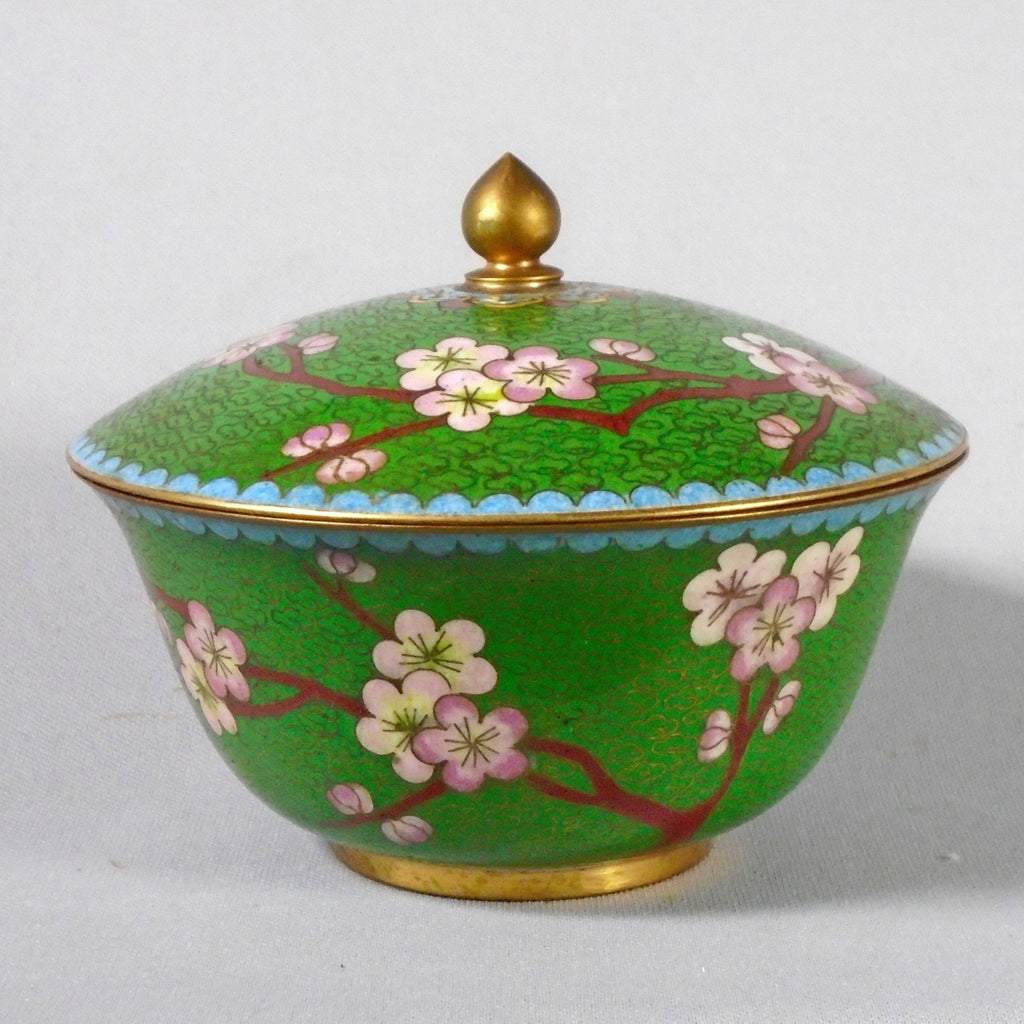 Green cloisonne covered bowl bungalow bill antiques