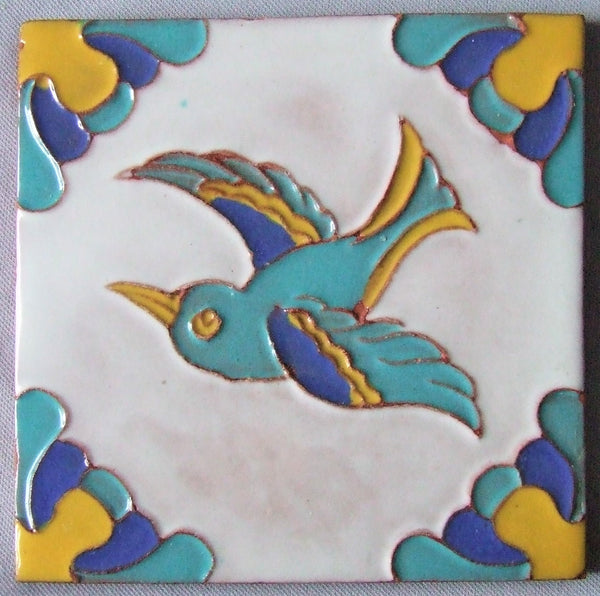 Taylor Pottery Tile  California Blue Turquoise Bird