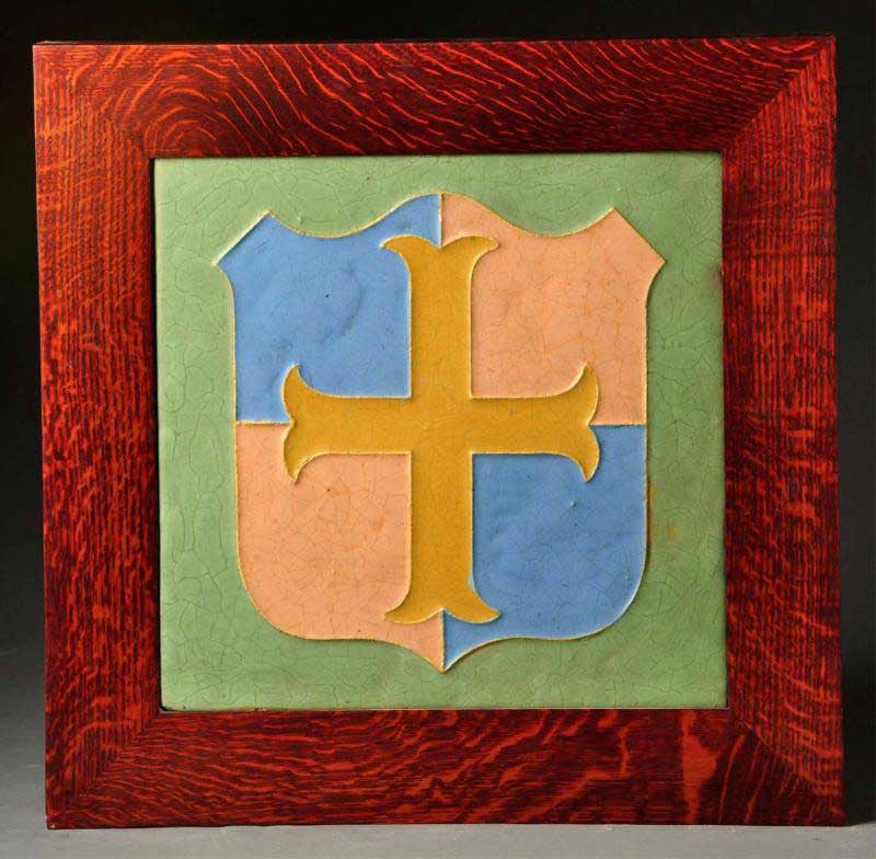 Wheatley Arts and Crafts Pottery Tile French Cross Framed